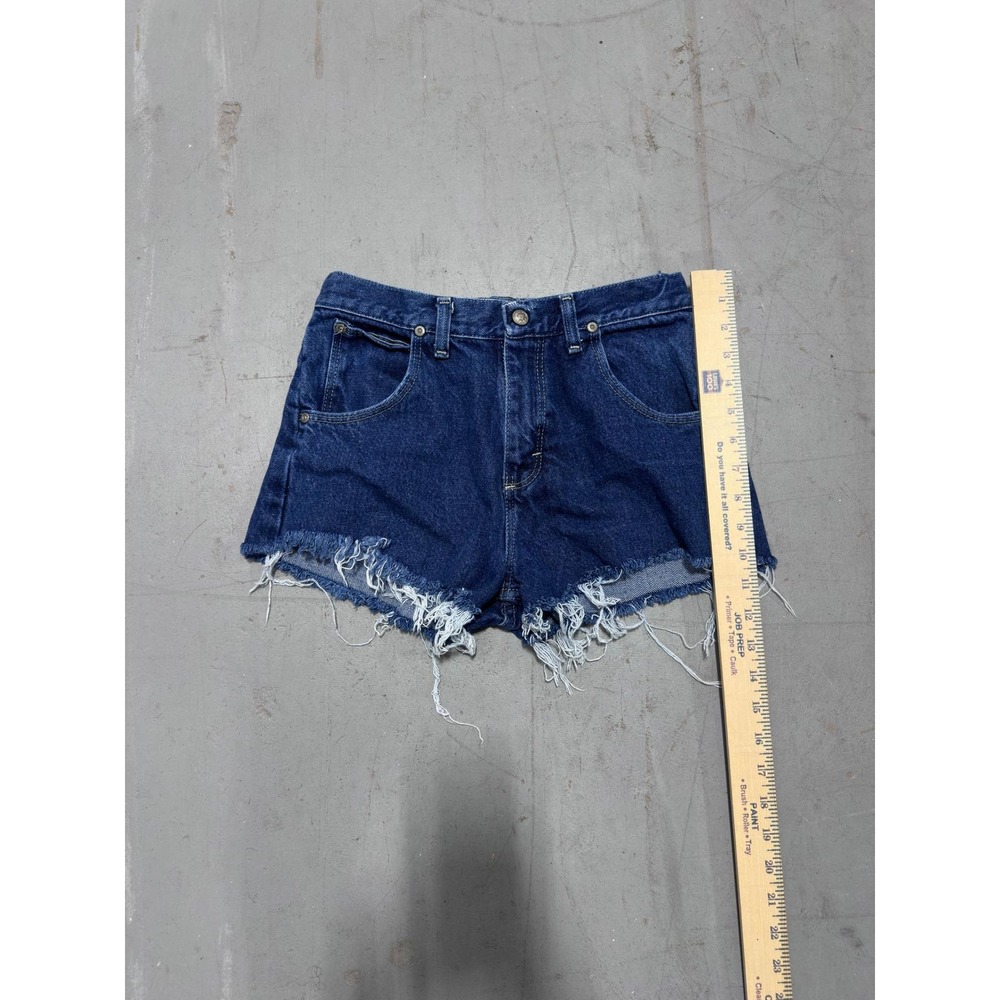 Vintage Wrangler High Waisted Denim Cutoff Shorts Dark Wash Frayed Hem 27 Waist - Picture 4 of 9